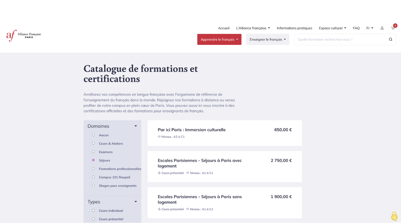 Catalogue actuel